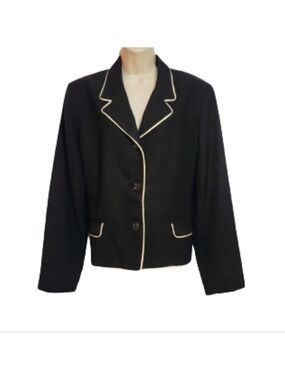 J G Hook Black White Twill Blazer Jacket Size 18